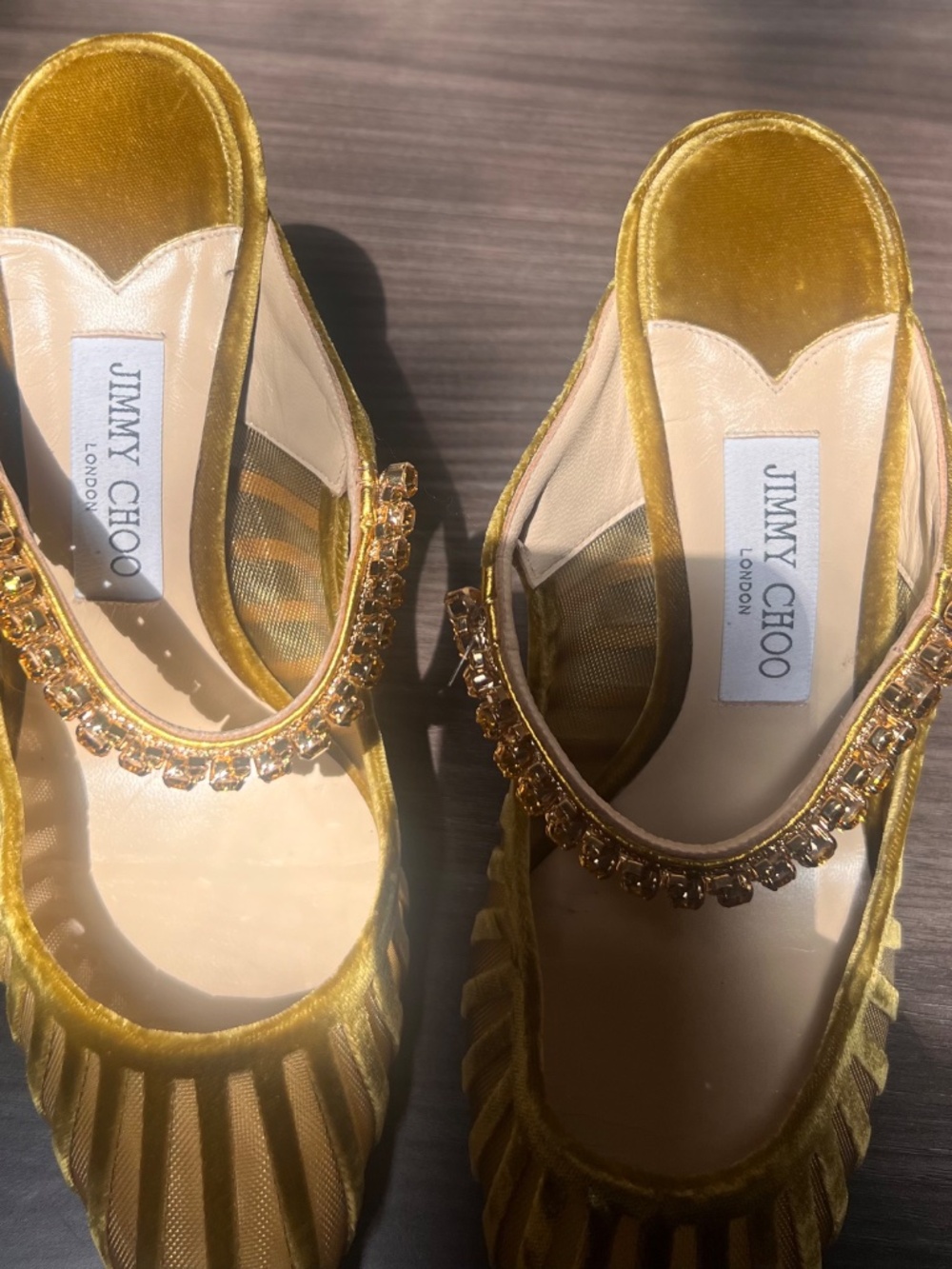 Jimmy Choo Bing 100 Mule Crystal Green Velvet and Mesh Heels, Women's Size 39.5 - Picture 4 of 13